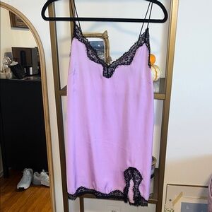 Elegant Lavender Lace Trim Slip Dress